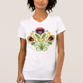 ポーランドフローラダークレッドペーパーカットデザインTシャツ Tシャツ (正面)