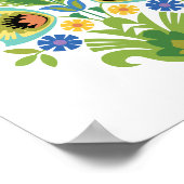 ポーランドフローラブルー&ティール（緑がかった色）ペーパーカットデザイン ポスター (角)