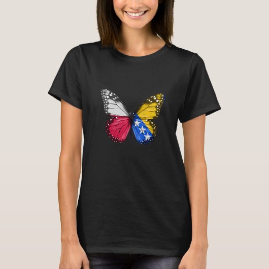 ポーランドボスニア国旗の蝶 Tシャツ (正面)