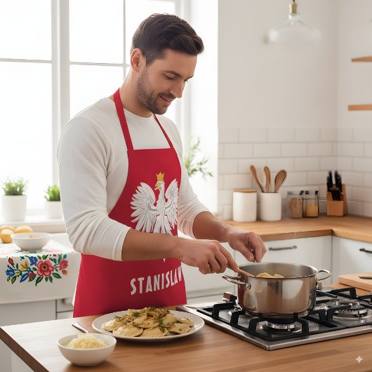 ポーランドポーランドレッドホワイトイーグルポルスカ名前をカスタムする エプロン