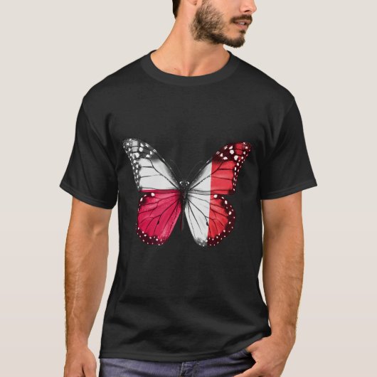 ポーランドマルチーズ国旗の蝶 Tシャツ (正面)
