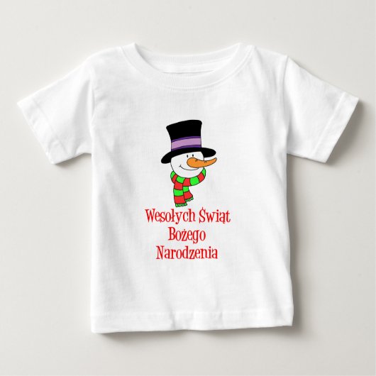 ポーランドメリークリスマス雪だるま ベビーTシャツ (正面)