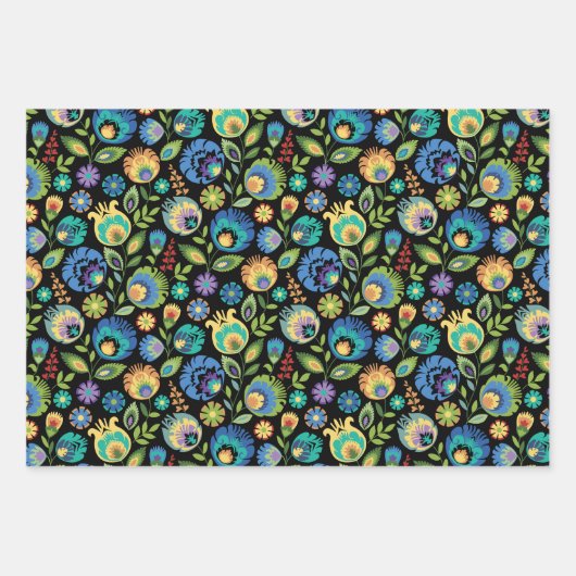 ポーランドワイシナンキフローラオンブラック ラッピングペーパーシート (正面)