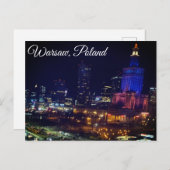 ポーランドワルシャワ市夜間写真 ポストカード (正面/裏面)