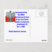 ポーランド人最初の移住者到米400周年記念 - オリジナル ポストカード (裏面)