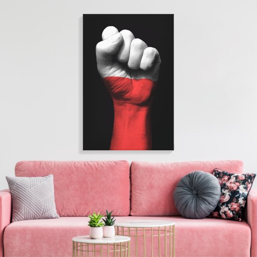 ポーランド国旗で握り拳を上げる キャンバスプリント (インサイチュ (リビング))
