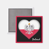 ポーランド国旗とハートポーランドの休日、旅行/スポーツ マグネット (正面/裏面)