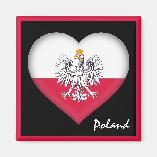 ポーランド国旗とハートポーランドの休日、旅行/スポーツ マグネット (正面)