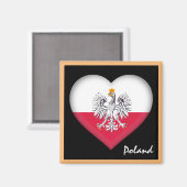 ポーランド国旗とハートポーランド祝日、旅行/スポーツ マグネット (正面/裏面)