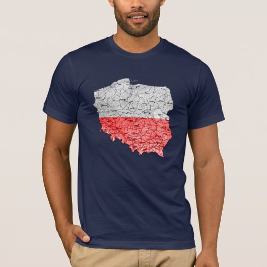 ポーランド国旗の色地図Tシャツ Tシャツ (正面)