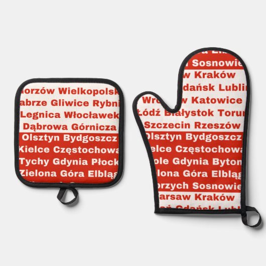 ポーランド国旗の色（都市） 鍋つかみ&鍋敷きセット (正面)