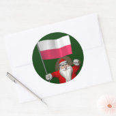 ポーランド国旗を持つサンタクロース ラウンドシール (封筒)