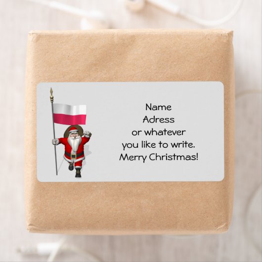 ポーランド国旗を持つスイートサンタクロース ラベル (インサイチュ)