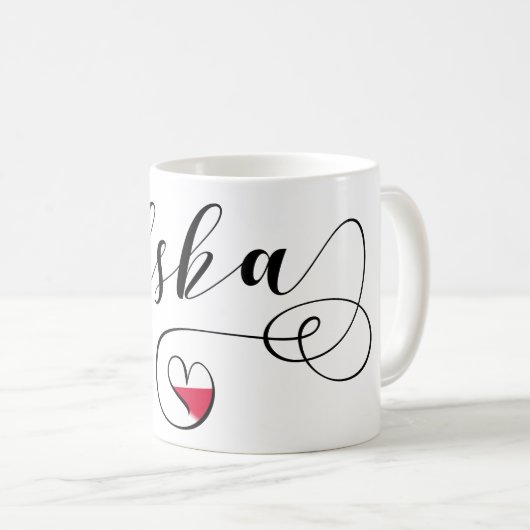 ポーランド国旗ハート、ポーランドポルスカ コーヒーマグカップ (正面右)