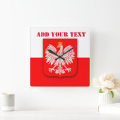 ポーランド国旗2022年サッカー・ポルスカ スクエア壁時計 (ホーム)