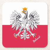 ポーランド国旗&イーグル結婚、ポーランド、パーティー/スポーツ スクエアペーパーコースター (正面)