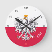 ポーランド国旗&イーグル、ポーランドファッション/スポーツファン ラウンド壁時計 (正面)
