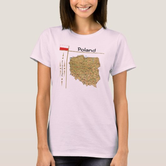 ポーランド地図+旗+タイトルTシャツ Tシャツ (正面)