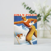 ポーランド島スキーヴィンテージ旅行ポスター復元 ポストカード (スタンド正面)