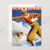 ポーランド島スキーヴィンテージ旅行ポスター復元 ポストカード (正面/裏面)