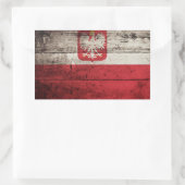 ポーランド旧木目国旗 長方形シール (バッグ)