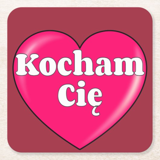 ポーランド語 – 愛している スクエアペーパーコースター (正面)