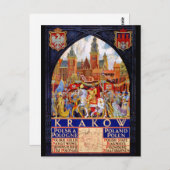 ポーランド・クラクフ・ヴィンテージ旅行ポスター復元 ポストカード (正面/裏面)