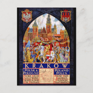 ポーランド・クラクフ・ヴィンテージ旅行ポスター復元 ポストカード