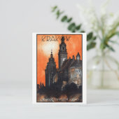 ポーランド・クラクフ・ヴィンテージ旅行ポスター復元 ポストカード (スタンド正面)