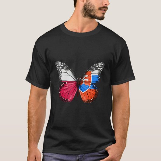 ポーランド スロバキア フラグ 蝶 Tシャツ (正面)