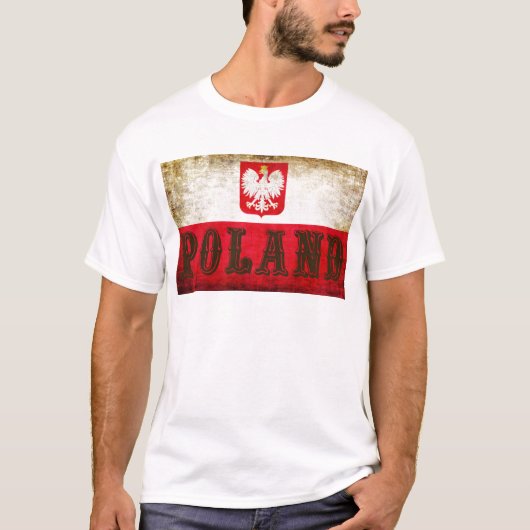 ポーランド フラグ グランジ Tシャツ (正面)