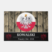 ポーランド&ポーランド国旗素朴の木材/家族 ドアマット (正面)