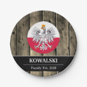 ポーランド&ポーランド国旗素朴の木材/家族 ペーパープレート (正面)