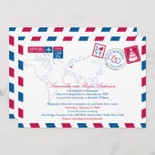 ポーランド 赤 青 航空郵便 結婚式後のお知らせ 招待状 (正面/裏面)