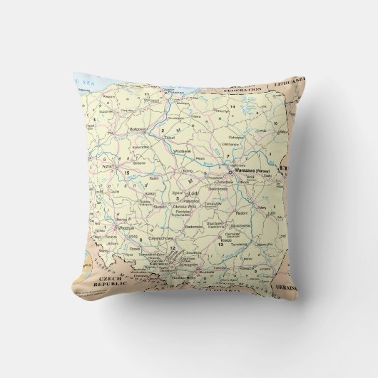 ポーランドMoJoの装飾用クッション20"の地図x 20" クッション (正面)