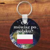ポーラン話ドは？ポーランド語。国旗と地球 キーホルダー (正面)