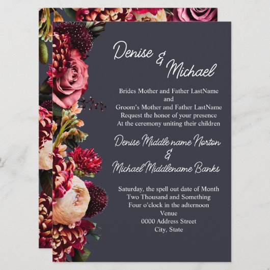 ポーラーナイトグレーの菊 招待状 (正面/裏面)