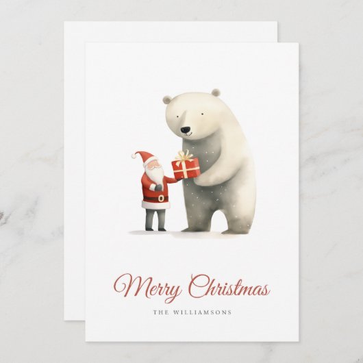 ポーラーベアとサンタクリスマスグリーティング シーズンカード (正面/裏面)