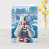 ポーラーベアと肉付きハート カード (黄色い花)