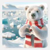 ポーラーベアと肉付きハート スクエアシール (正面)