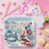 ポーラーベアと肉付きハート ペーパープレート (パーティー)