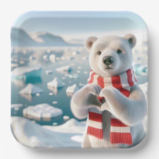 ポーラーベアと肉付きハート ペーパープレート (正面)