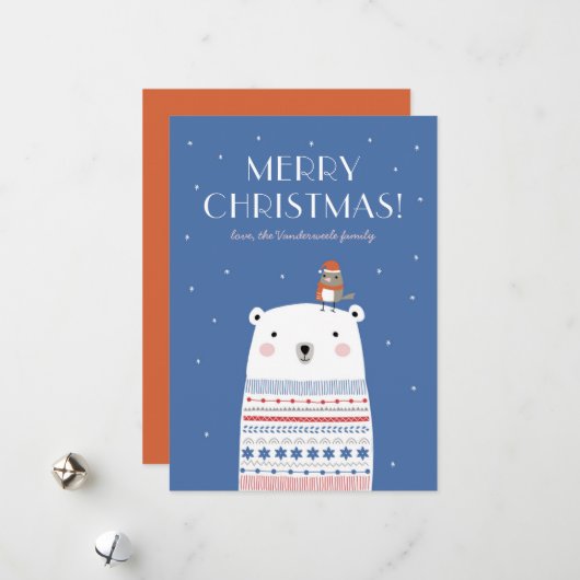 ポーラーベアのウィッシュ グリーティングカード。インディゴ シーズンカード (正面/裏面インサイチュ)