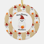 ポーラーベアのクリスマス装飾パターンのパーソナライズ セラミックオーナメント (正面)