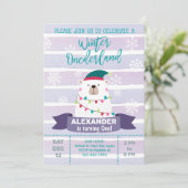 ポーラーベアの冬のワンダーランドの男の子の誕生日招待状 招待状 (スタンド正面)