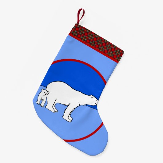ポーラーベアの母と子 絵画 - ワイルドライフアート スモールクリスマスストッキング (正面 (吊り時))