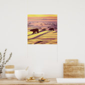 ポーラーベアの絵画プリント・夕焼けのクマのアートポスター ポスター (キッチン)