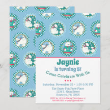 ポーラーベアの誕生日招待状 冬のパーティー 青