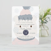 ポーラーベアの雪の結晶の女の子のベビーシャワー招待状 招待状 (スタンド正面)