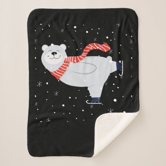 ポーラーベアアイススケートで滑るオンクリスマス シェルパブランケット (正面)